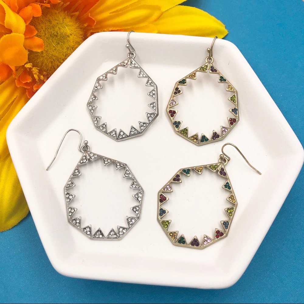 🌼 Shark Tooth Open Rhinestone Dangle Earrings